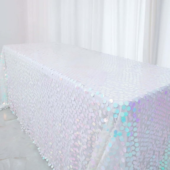 Efavormart 90"x156" Iridescent Blue Big Payette Sequin Rectangle Tablecloth Premium Table Cover Party Supplies for Baby Shower Tablecloth, Wedding Birthday Party, Banquet Decor