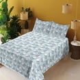 thumbnail image 2 of Ambesonne Skull Fitted & Flat Sheet with Sham 3 Pcs Set, Sketchy Skeleton Heads Print, Twin XL, White and Sky Blue, 2 of 5