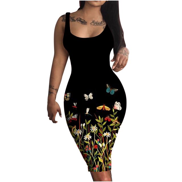 Vestidos Para Mujer Vestidos Casuales de Moda Estampado Erógeno Hombro Frío Flaco Tanque Sin Mangas Vestido Ajustado Odeerbi ODB156486