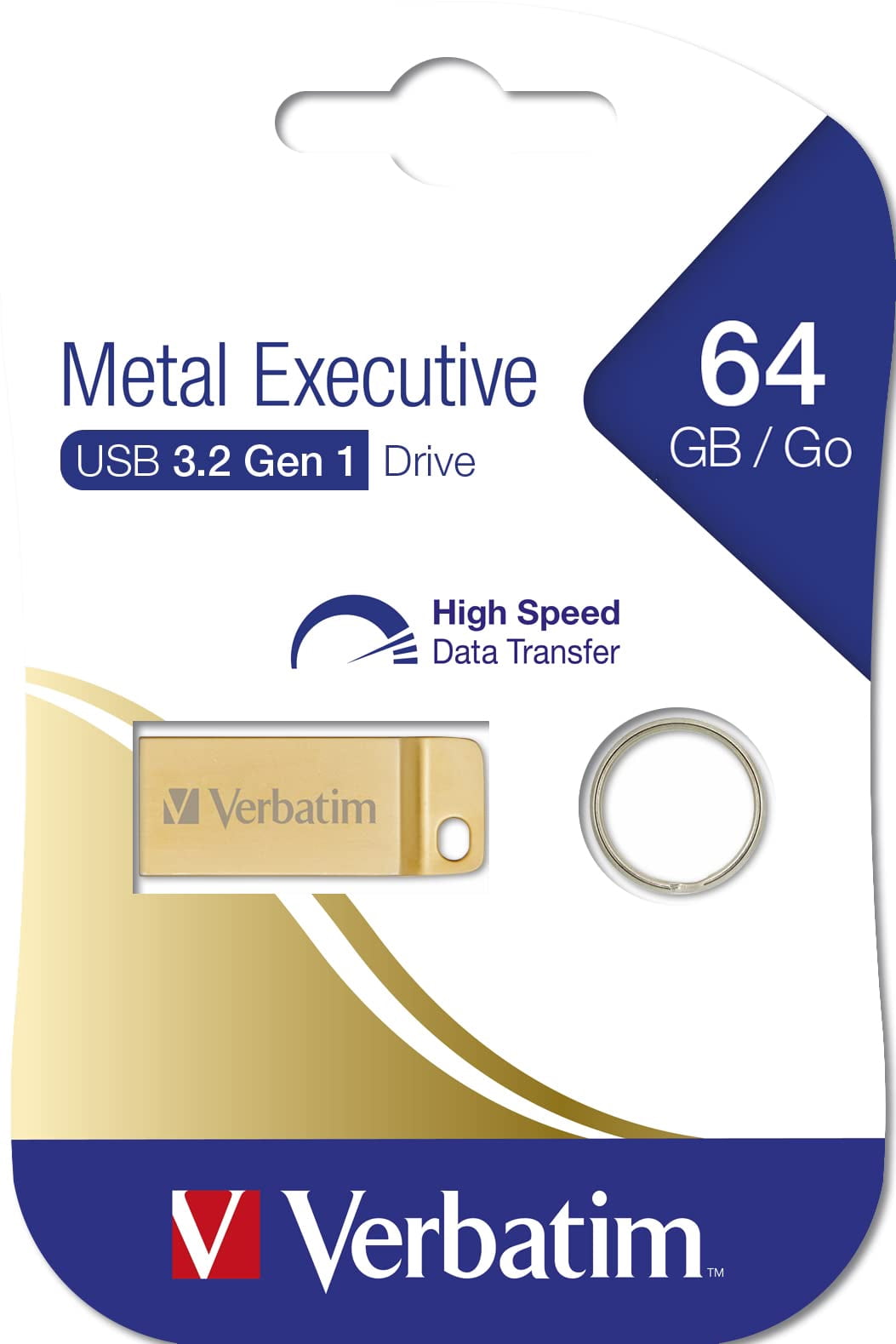 Verbatim 64GB Metal Executive USB 3.0 Flash Drive - Gold 64 GBUSB 3.0 - Gold - Water Resistant