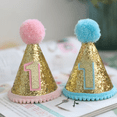 thumbnail image 1 of Gorro con punta pequeña y purpurina para cumpleaños del primer año, gorro pequeño, gorro con corona para fiesta de disfraces, gorro de cumpleaños, 1 of 1