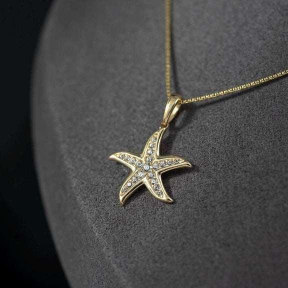 0.50CT Round Cut Simulated Diamond Silver Starfish 18" Chain Pendant 14k Yellow Gold Plated