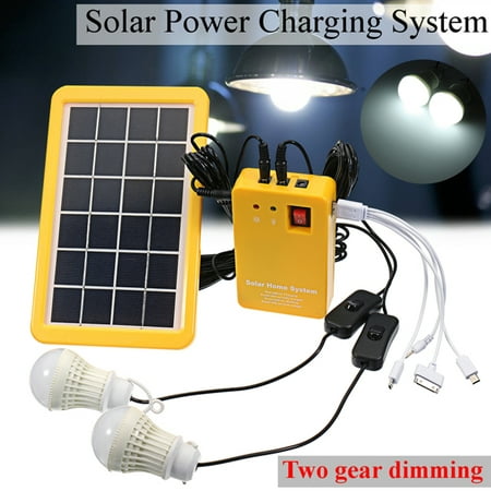 4-in-1 3W Solar Power System With 2 Emergency Lights Recharge the Cell Phone Solar panel With Electric Generator Power Bank Two Gear Dimming Solar Home DC System (Best Rated Solar Panels For Home Use)