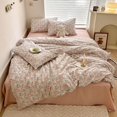 thumbnail image 2 of Funda Nórdica Queen Algodón Suave Estética Floral Juegos de Cama Estilo Francés Rosa, 2 of 9