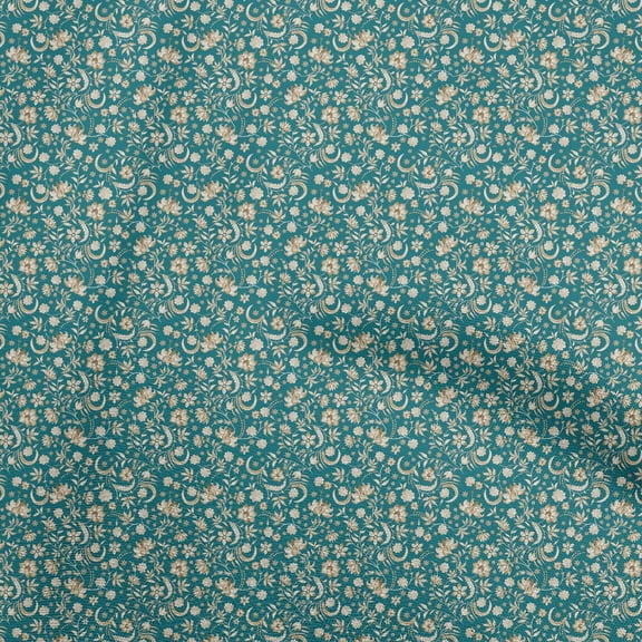 oneOone Viscose Jersey Dark Teal Green Fabric Jacobean Floral Sewing Fabric By The Yard Printed Diy Clothing Sewing Supplies 60 Inch Wide