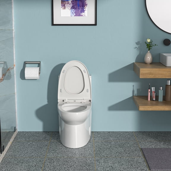 Elongated Toilet, Ceramic One Piece Toilet,Dual Flush with Soft Clsoing Seat, White Bidet Toilet,Ceramic Two Piece Toilet, Bath & Faucets Toilets & Bidets