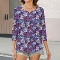 thumbnail image 6 of HAOTAGS Women's Floral Print Tops, Casual 3/4 Sleeve Blouse Top Spring Fall Stylish T-shirts Multicolor 2XL, 6 of 6