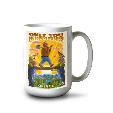 

15 fl oz Ceramic Mug Oregon Smokey Bear and Friends Only You Mid-Century Inspired Officially Licensed Dishwasher & Microwave Safe