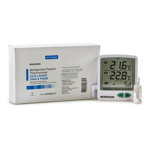 McKesson Single-Probe Datalogging Digital Thermometer, for Refrigerator and Freezer, 1 Ct