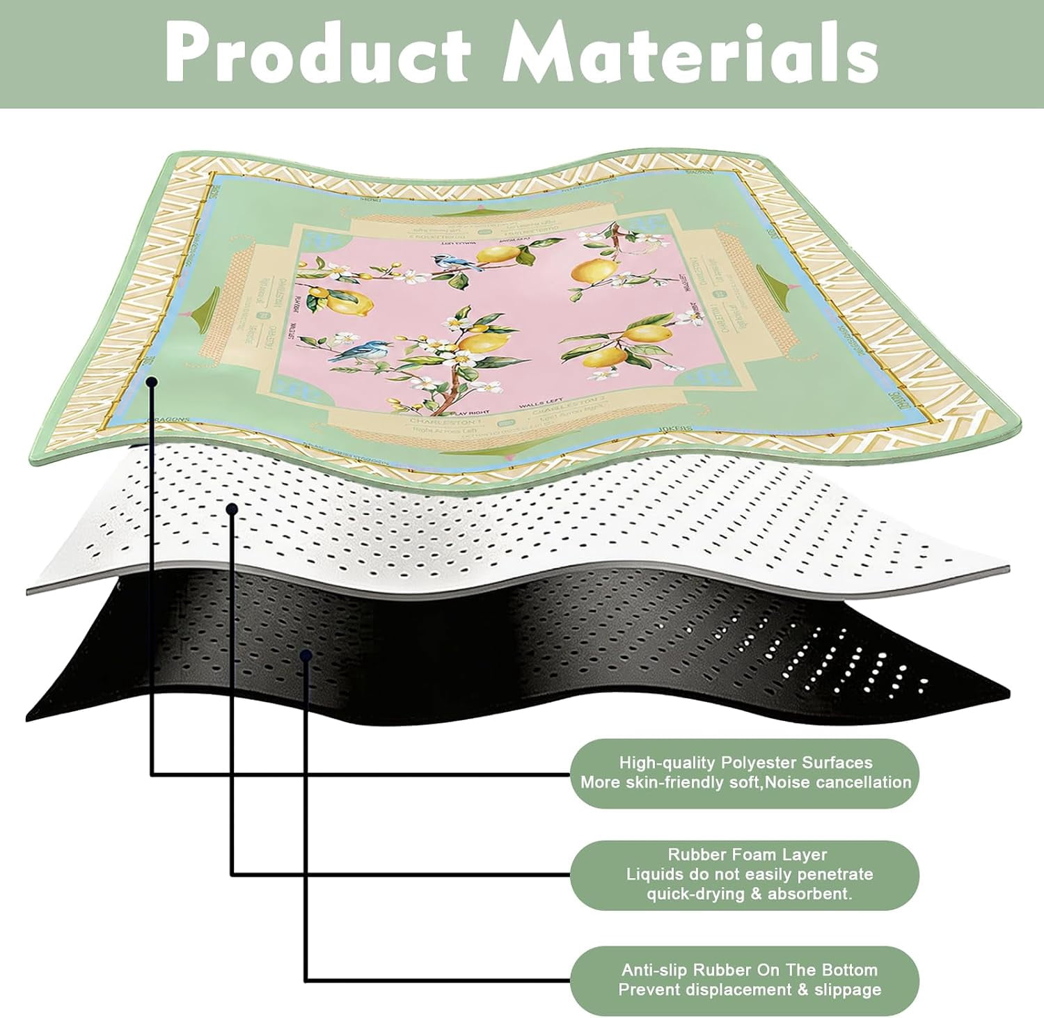 Mahjong Mat Flowers and Green Plants Gaming Mat 31.5" x 31.5" for Mahjong