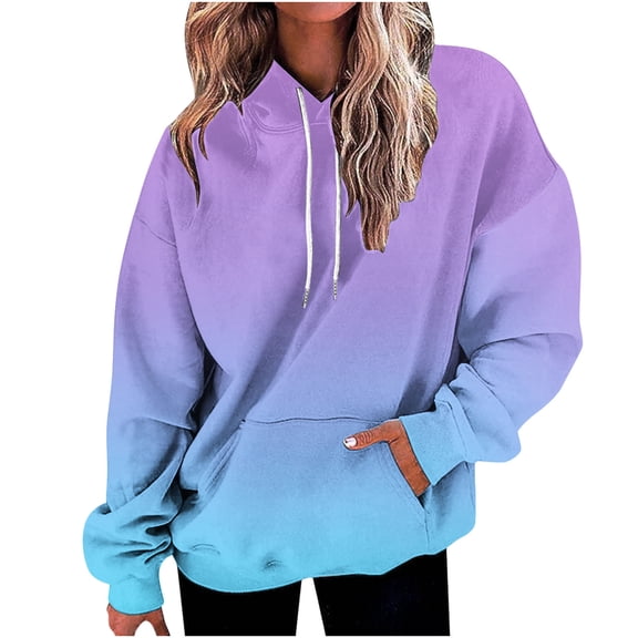 VINUSLI Hoodies for Women Baggy Oversized Colorful Plus Size Drawstring Hoodie Pullover Y2K Sweatshirt with Pocket Light Blue,L