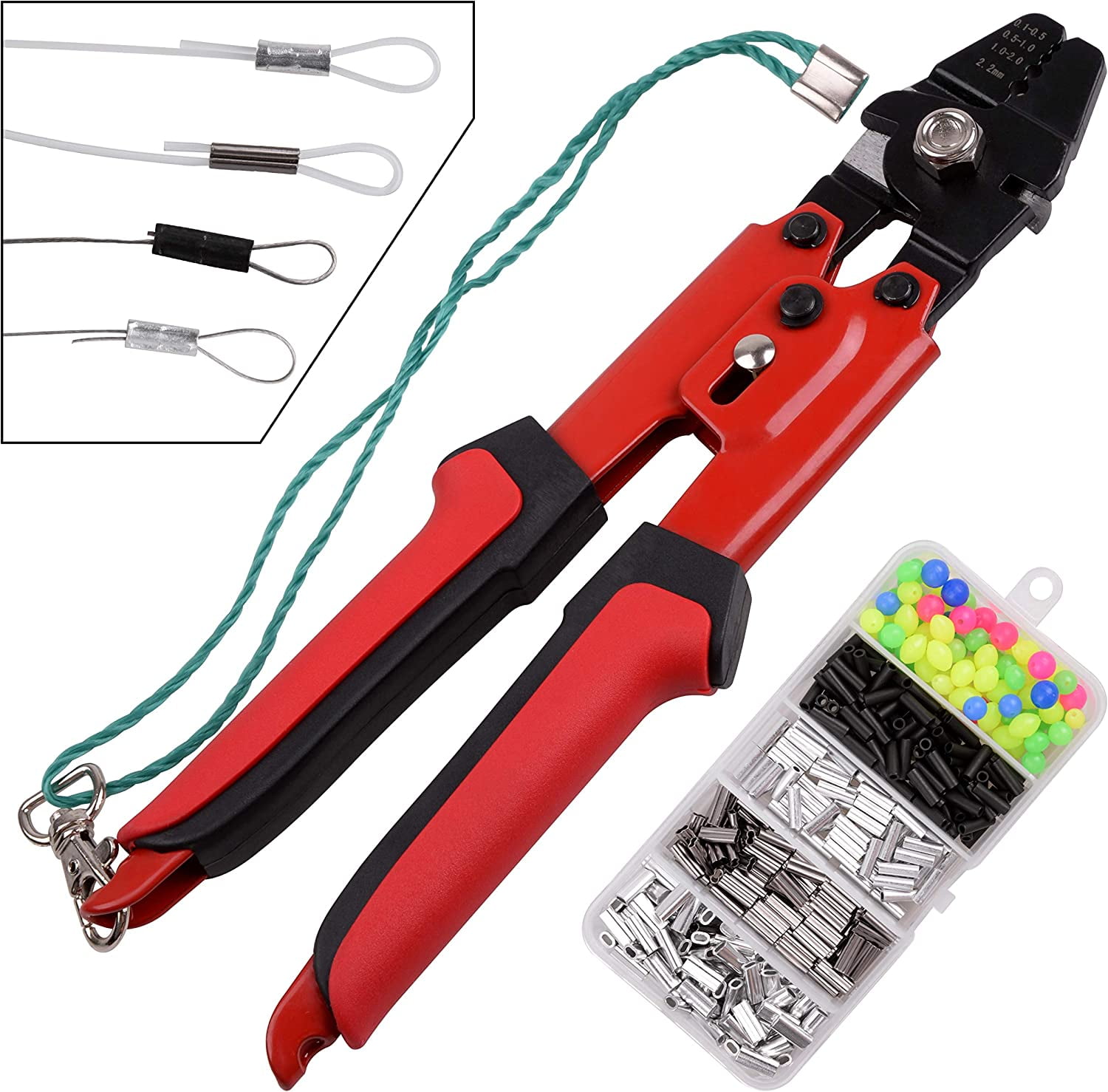 Fishing Crimping Tool Kit Fishing Crimping Pliers with 500pcs Crimp Sleeves Fishing Beads Fishing Pliers Wire Rope Leader Crimping Tool Aluminum Copper Loop Sleeves