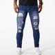 thumbnail image 1 of Pantalones largos para hombre, casuales, de moda, con bolsillos perforados, color sólido, elásticos, ajustados, de pierna corta, de mezclilla, pantalones para hombre, 1 of 7