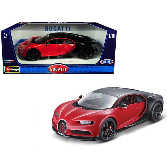 Bugatti Chiron Sport "16" Red and Black 1/18 Diecast Model Car by Bburago