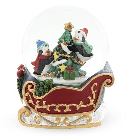 BestPysanky Penguins Riding on the Sleigh Snow Globe