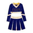 thumbnail image 3 of iEFiEL Kids Girls Color Contrast Patchwork Cheer Leader Dance Outfit Rhinestone Letters Print Crop Top with Pleated Skirt Navy Blue 16, 3 of 5