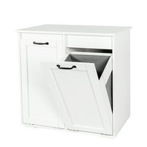 Laundry Room Cabinet with 2 Storage Basket,White Hidden Tilt Out Laundry Hamper Cabinet for Laundry Room Bathroom