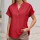 thumbnail image 2 of Camiseta sin mangas de verano holgada con pliegues, cuello en V y bajo curvo, para mujer, 2 of 5