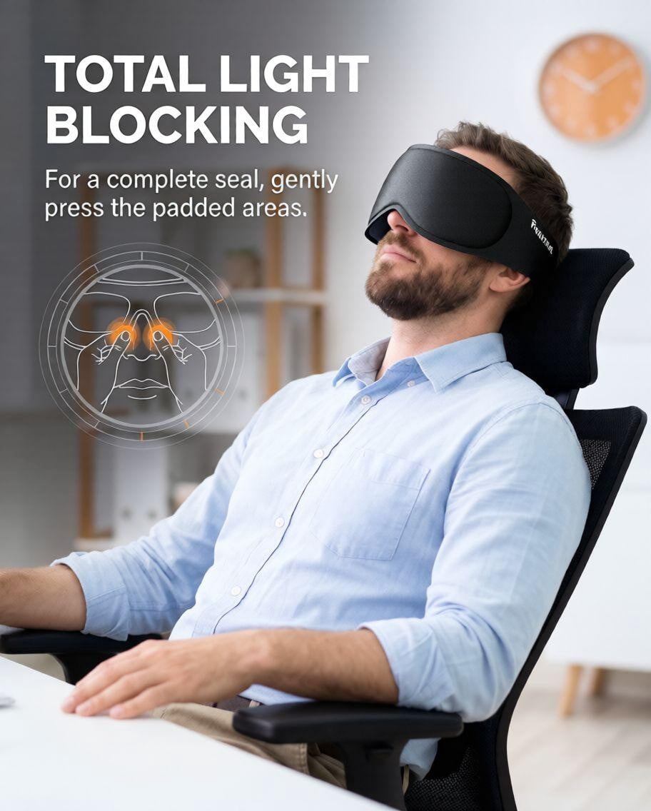 Eye Mask Sleep, Weighted Sleep Mask with Full Blackout Coverage, 3D Contoured Cups, Zero Eye Pressure Fit, Soft Breathable Fabric for Home Sleep, Airplane Travel, Yoga, for Women and Men