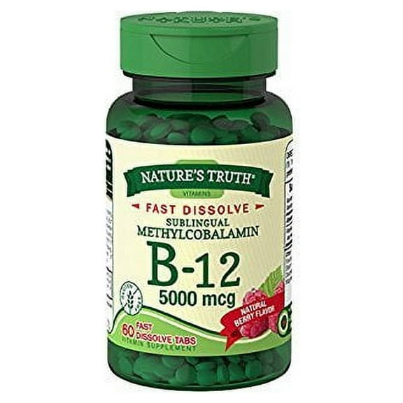 Nature's Truth Sublingual Methylcobalamin B-12 5000mcg Tabs, Berry 60 ea Pack of 2