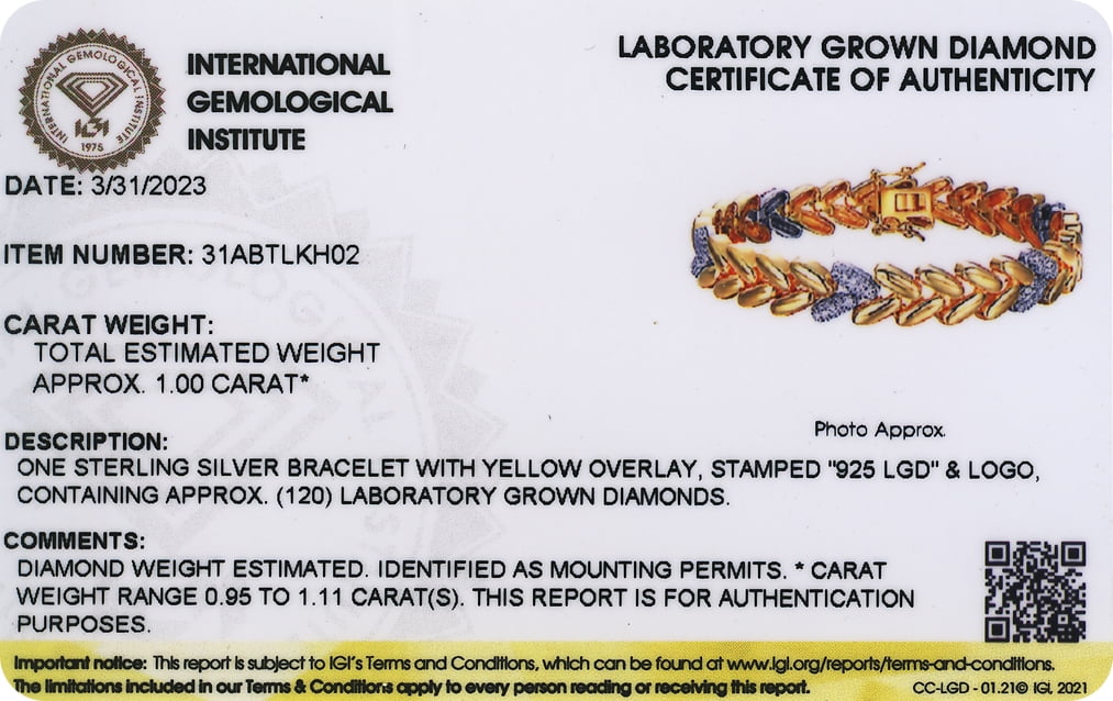 Forever Facets 1 CT TW Lab Grown Diamond 18K Gold over Sterling Silver Bangle, Adult Female