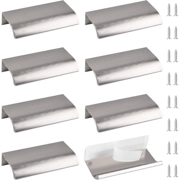 Finger Edge Pull, 8pcs Self Adhesive Pulls Modern Style Drawer Handle, Aluminum Alloy Invisible Handle Wardrobe Handle for Cabinet Hardware Drawer, 80mm/Brushed Nickel