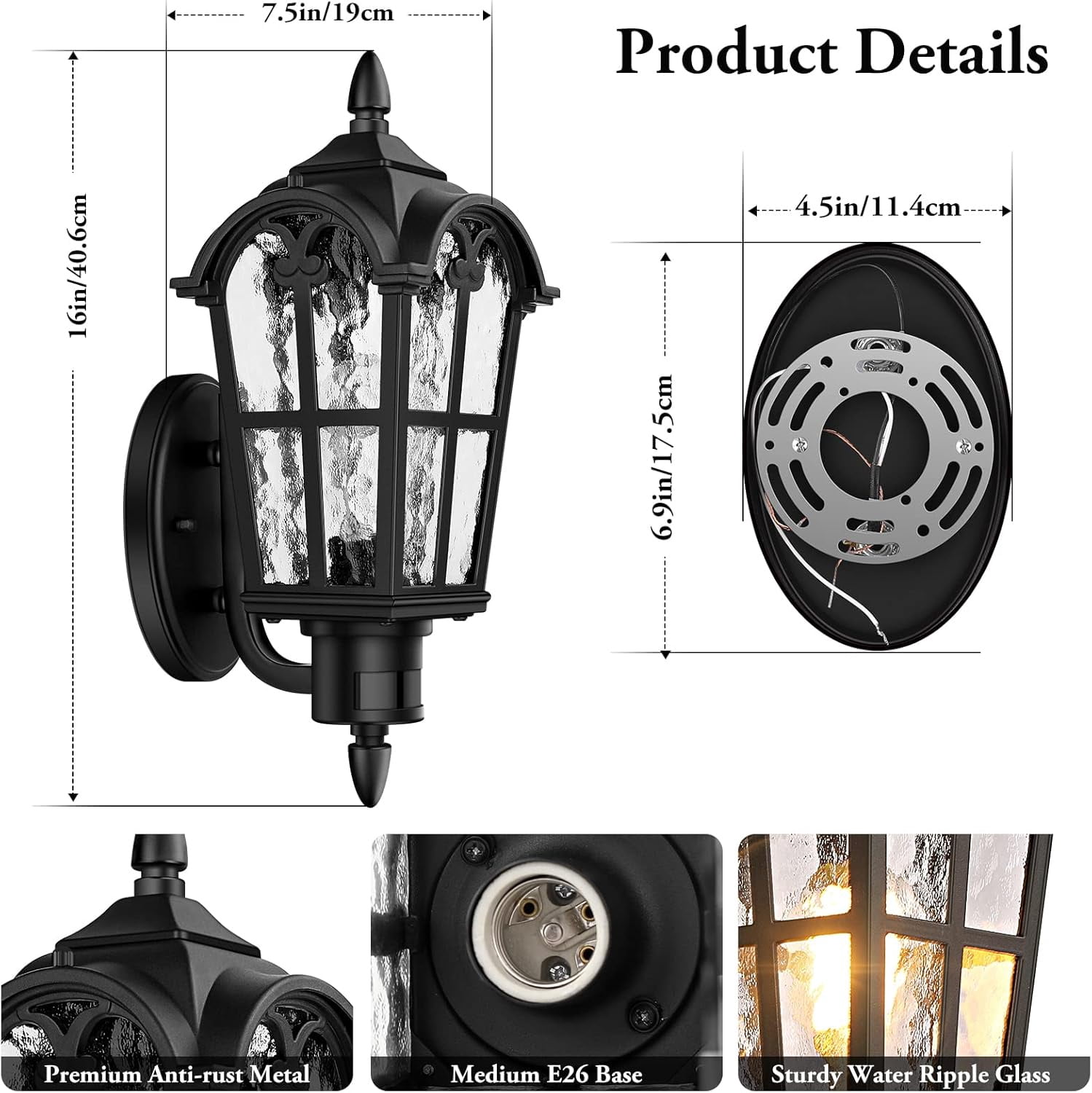 Nordic Hygge 2-Pack 16-Inch Large Dusk to Dawn Motion Sensor Outdoor Wall Lights