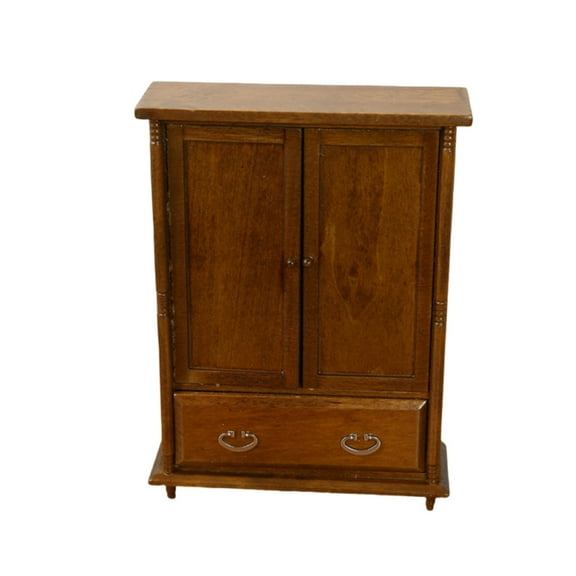 Retro Realistic Wood Wardrobe for 1/12 Scale Dollhouses Furniture Model Figure