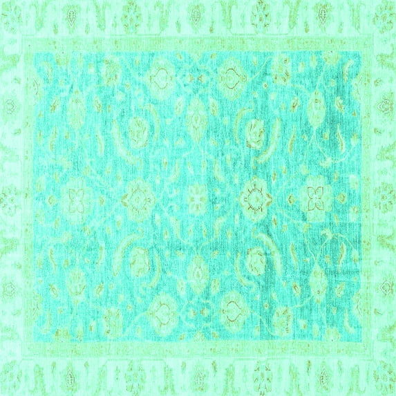 Ahgly Company Indoor Square Oriental Turquoise Blue Traditional Area Rugs, 6' Square