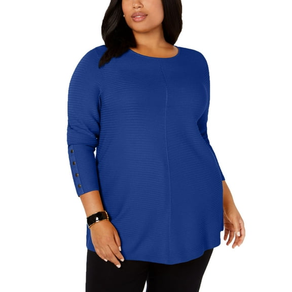 Alfani Plus Size Ribbed Snap-Detail Sweaters, Blue, 2X