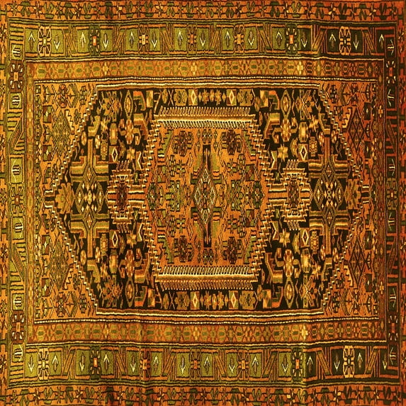 Ahgly Company Machine Washable Indoor Square Persian Yellow Traditional Area Rugs, 8' Square