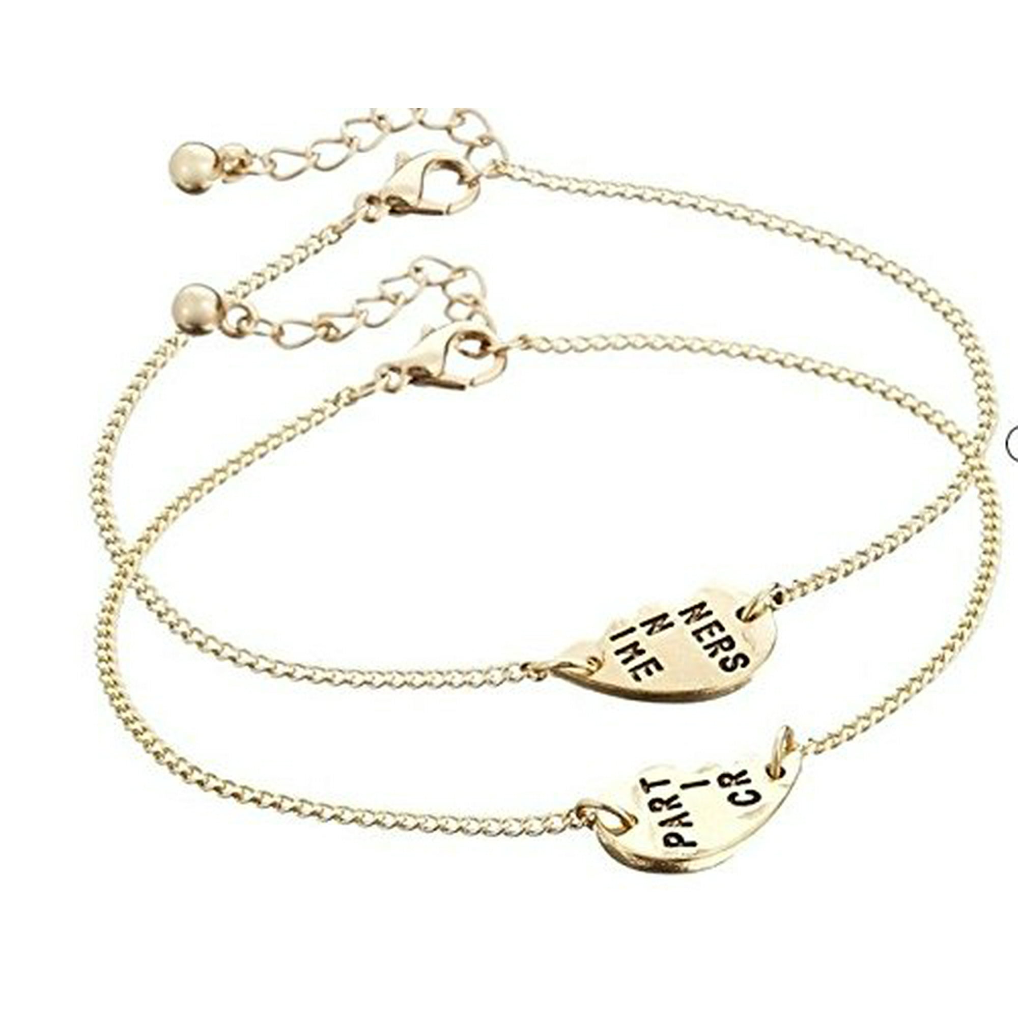 Lanlan 2 Set Partners Letters Heart Charm Anklet Bracelet Best Heart Charm Anklet Bracelet