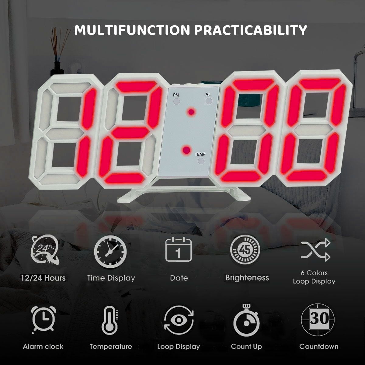 Digital Wall Clock With Remote Control, 16.5 Led Digital Alarm Clock, Countdown  Timer With Large Display