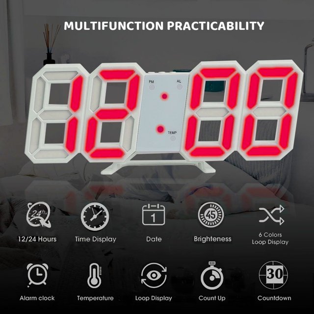 Gustave 3D LED Digital Wall Clock Desk Glowing Alarm Clocks
