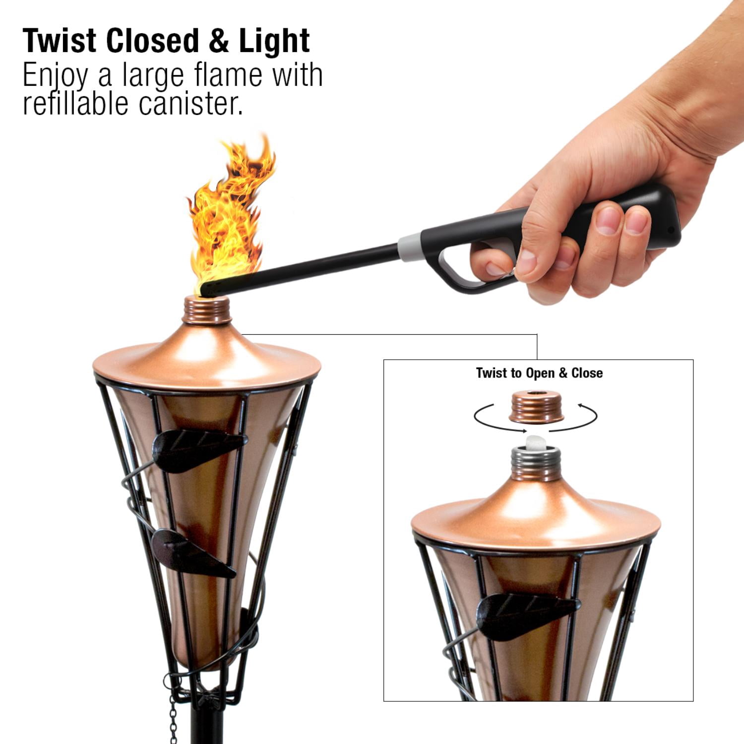 Matney Outdoor Metal Patio Torches 60 Inch, 2 Pack, Bronze with Fiberglass Wick & Snuffer Cap