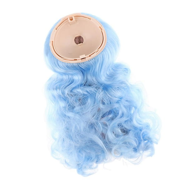 Peluca Culry ondulada con cabezal de silicona, cabello azul degradado para Blythe Pullip 1/6 perfke Muñecas peluca con cuero cabelludo