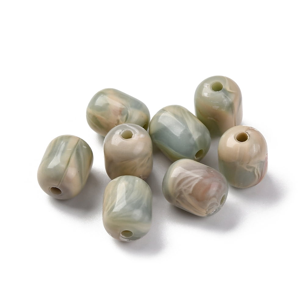 Acrylic Beads Imitation Shoushan Beads Column Dark Sea Green 12x9.5mm Hole: 2mm About: 625pcs/500g