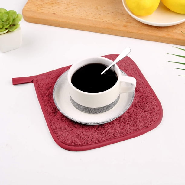 Posavasos de tela engrosada recubierta, material de toalla absorbente y aislante térmico, 18 x 18 cm, protector para encimera de cocina o mesa de comedor