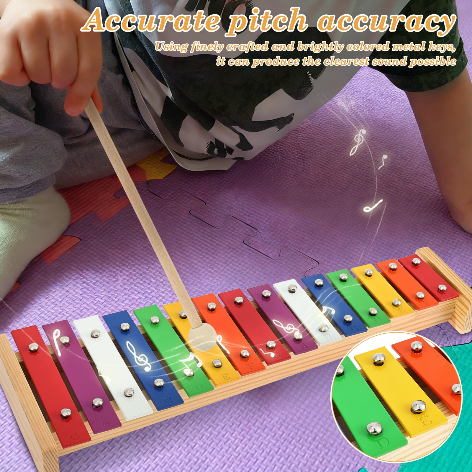 HKJUNFEI 15 Tone Xylophone Glockenspiel with Precise Intonation and Clear Tone Educational Xylophone for Beginner and Music Education