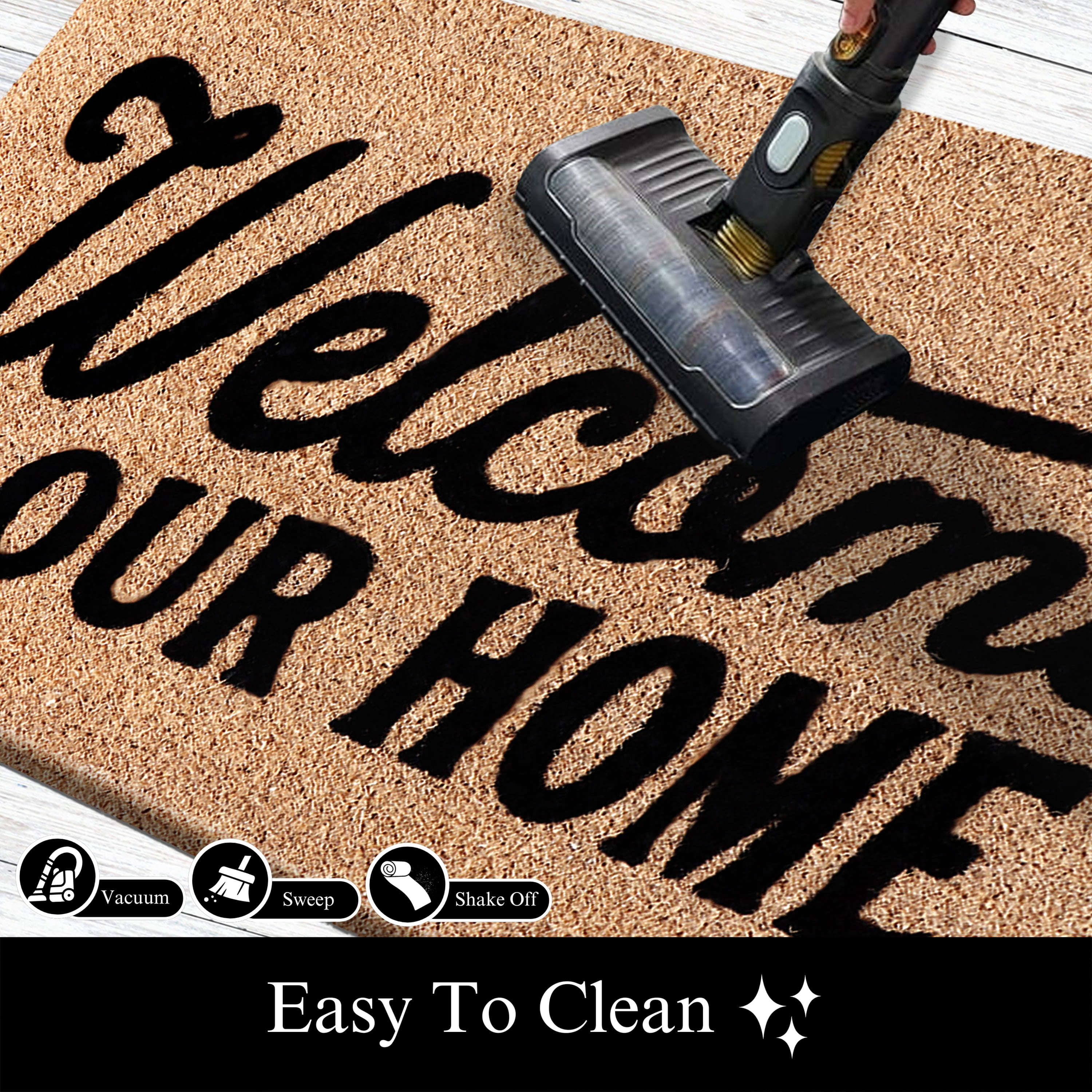 A1HC Natural Coir Flocked Doormat, Welcome Home Black , 24"x36", Durable Outdoor Mat, Non-Slip, Pet Friendly, Fade Resistant