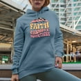 thumbnail image 2 of Distressed Faith Can Move Mountains - Retro Wavy Text Art Merch Gift, Light Blue Hooded Sweatshirt or Hoodie, XL, 2 of 5