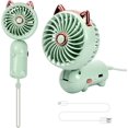 thumbnail image 1 of Ventilador portátil plegable con orejas de gato (verde), mini ventilador USB, ventilador portátil con batería recargable, con 3 velocidades, ventilador personal pequeño portátil, ventilador de escrito, 1 of 5