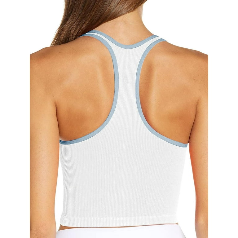 Cyanstyle Sports Bra with Padded for Women Color Block Racerback Crop Tank  Top Double Lined Yoga Shirt