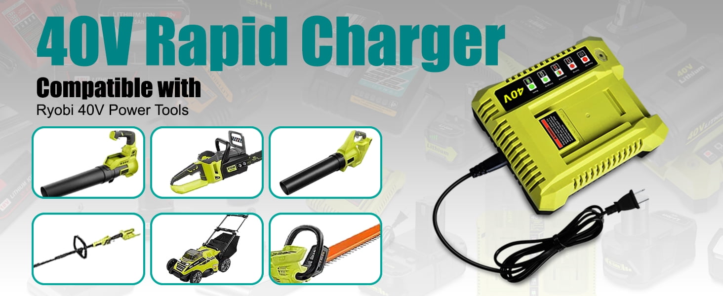 40V Battery Rapid Charger Replacement for Ryobi 40V Rapid Charger OP401 OP403 OP404 OP406 OP407A OP40601 6.0Ah OP40602 4.0AhOP4040 5.0Ah OP4050 40V Charger Ryobi 40 Volt Lithium ion Battery Charger