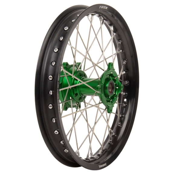 Tusk Impact Complete Wheel - Rear 18 x 2.15 Black Rim/Silver Spoke/Green Hub