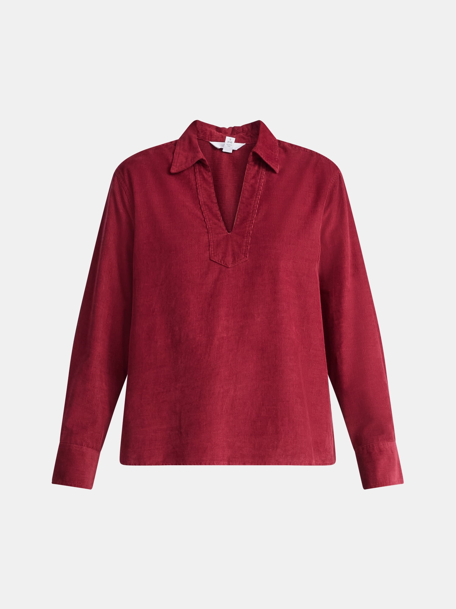 Time and Tru Women's Cotton Corduroy Popover Shirt with Long Sleeves, Sizes XS-XXXL