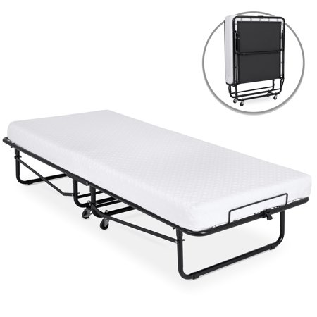 Best Choice Products Folding Rollaway Cot-Sized Mattress Guest Bed with 3in Memory Foam, Locking Wheels, Steel Frame, (Best Material For Quadcopter Frame)