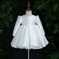 thumbnail image 4 of Vestido de niña de manga larga blanco Vestido de princesa para niña de un año Vestido de satén para presentadora de espectáculo, 4 of 6