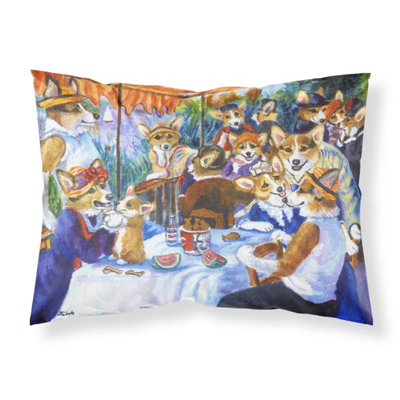 Carolines Treasures 7321PILLOWCASE Corgi Boating Party Fabric Standard Pillowcase Standard multicolor