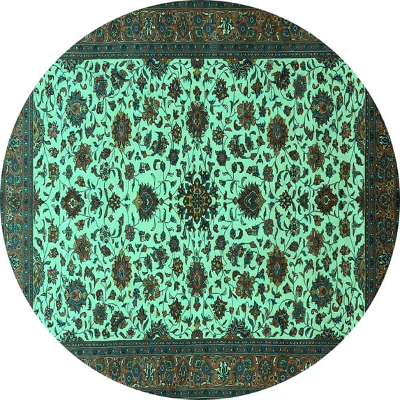 Ahgly Company Machine Washable Indoor Round Persian Turquoise Blue Traditional Area Rugs, 5' Round